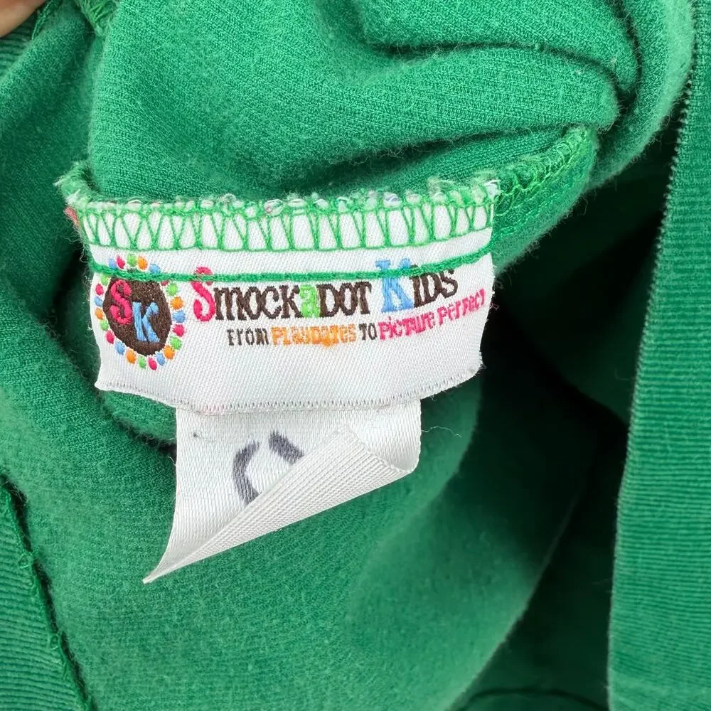 SmockaDot Kids Vintage Green Corduroy Smocked Embroidered Christmas Dress Size 6